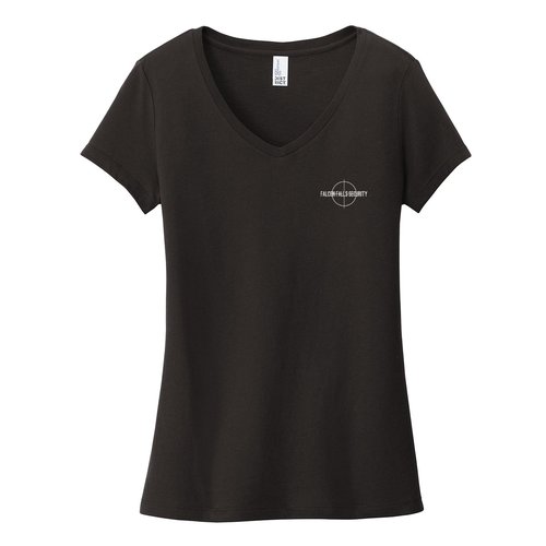 District® Women’s Very Important Tee® V-Neck. Black. Falcon Falls logo.